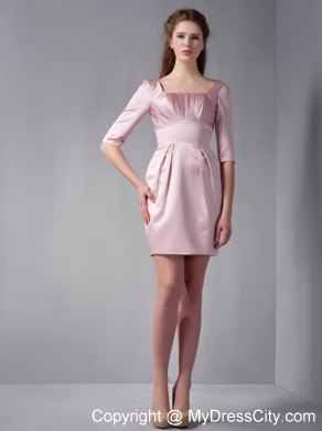 Pink Square Neckline Mini-length Ruched Club Wear with Half Sleeves