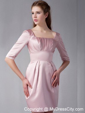 Pink Square Neckline Mini-length Ruched Club Wear with Half Sleeves