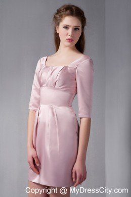 Pink Square Neckline Mini-length Ruched Club Wear with Half Sleeves