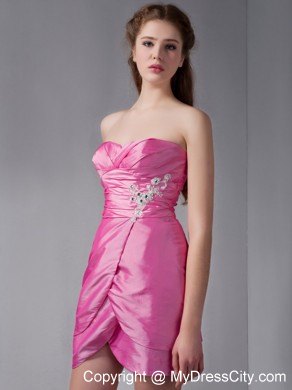 Rose Pink Sweetheart Mini-length Taffeta Appliques Nightclub Dress