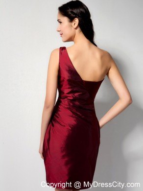 Simple Burgundy Column Hand Made Flower One Shoulder Club Dress