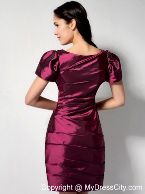 Burgundy V-neck Mini-length Nightclub Dress with Short Sleeves