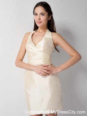 Cheap Champagne Mini-length Taffeta Column Halter Nightclub Dress