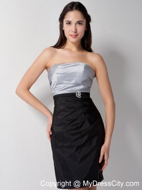 Customized Sliver and Black Strapless Nightclub Dress with Beading