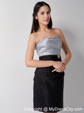 Customized Sliver and Black Strapless Nightclub Dress with Beading