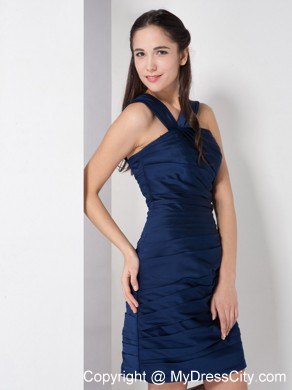 Low Price Navy Blue Mini-length Taffeta V-neck Ruched Club Wear