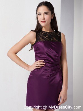 Latest Dark Purple Column Bateau with Lace Short Nightclub Dress