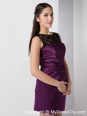 Latest Dark Purple Column Bateau with Lace Short Nightclub Dress