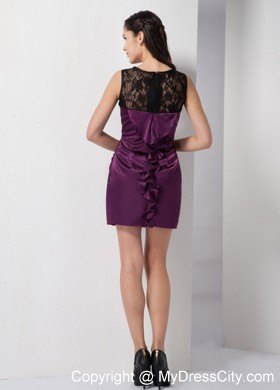 Latest Dark Purple Column Bateau with Lace Short Nightclub Dress