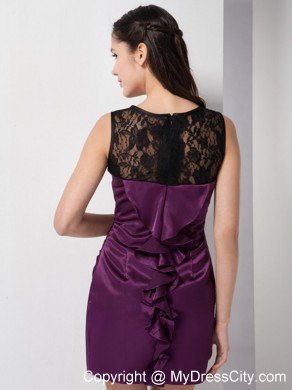 Latest Dark Purple Column Bateau with Lace Short Nightclub Dress