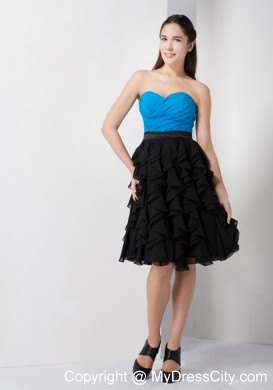 Sky Blue and Black A-line Knee-length Ruffled Dress for Nightclub