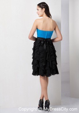 Sky Blue and Black A-line Knee-length Ruffled Dress for Nightclub