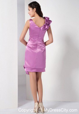 Lavender Column Square Neck Mini-length Hand Flowers Nightclub Dress