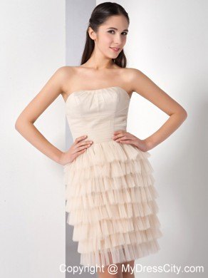 Beauty Champagne Ruffled Layers Strapless Mini-length Club Dress