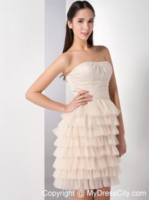 Beauty Champagne Ruffled Layers Strapless Mini-length Club Dress