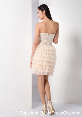 Beauty Champagne Ruffled Layers Strapless Mini-length Club Dress