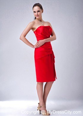 2013 Satin Ruched Knee-length Red Sheath Strapless Nightclub Dress