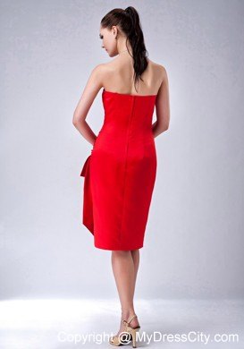 2013 Satin Ruched Knee-length Red Sheath Strapless Nightclub Dress