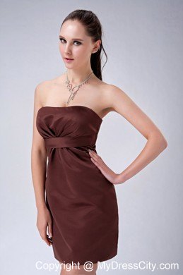 Custom Made Mini-length Satin Brown Ruched Strapless Club Dress