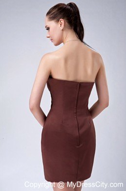 Custom Made Mini-length Satin Brown Ruched Strapless Club Dress