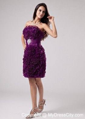 Luxurious Purple Beaded Strapless Club Wear with Rolling Flower