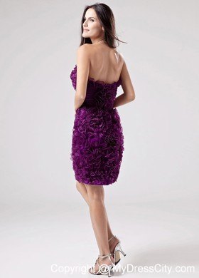 Luxurious Purple Beaded Strapless Club Wear with Rolling Flower