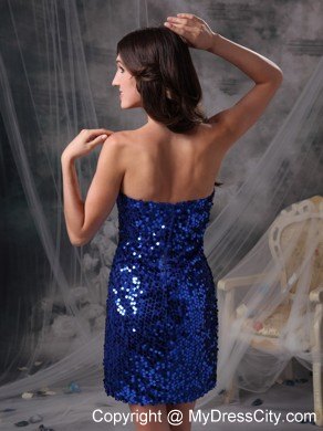 Mini Strapless Peacock Blue Paillette Nightclub Dress