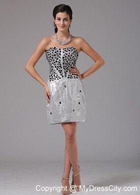 Silver Paillette Mini Nightclub Dress with Black Beading