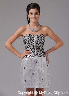 Silver Paillette Mini Nightclub Dress with Black Beading