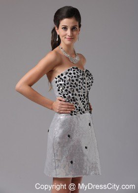 Silver Paillette Mini Nightclub Dress with Black Beading