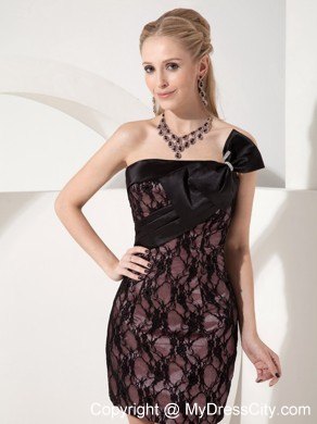 Simple Slinky Mini Lace Black Evening Dresses with Big Bowknot