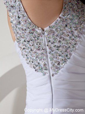 Beading Decorate Straps White Mini Nightclub Dress