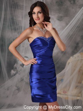 Beading Decorate Sweetheart Ruched Royal Blue Club Wear