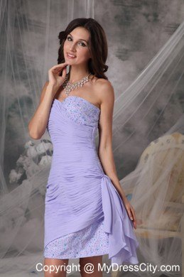 Lilac Side Zipper Ruched Sweetheart Nightclub Dress