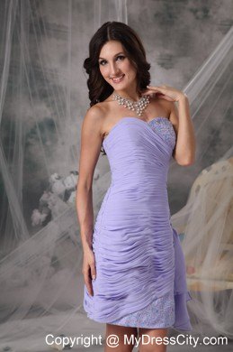 Lilac Side Zipper Ruched Sweetheart Nightclub Dress