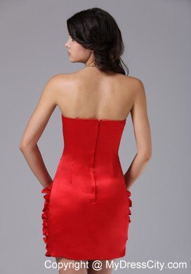 Ruched Red Mini Nightclub Dress With Ruffles and Beading