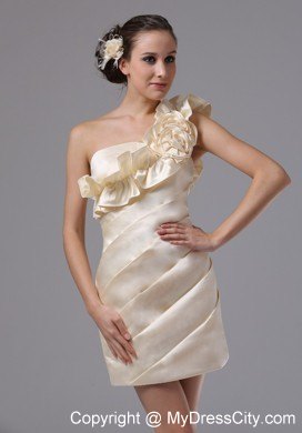 Champagne Single Shoulder Ruched Club Wear with Flower