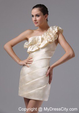 Champagne Single Shoulder Ruched Club Wear with Flower