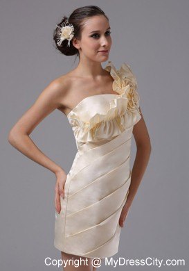 Champagne Single Shoulder Ruched Club Wear with Flower