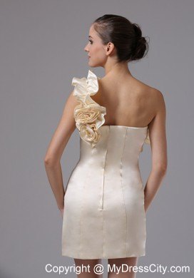 Champagne Single Shoulder Ruched Club Wear with Flower