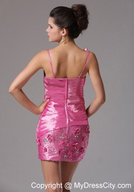 Short Ruched Club Wear with Hand-made Flowers and Beading