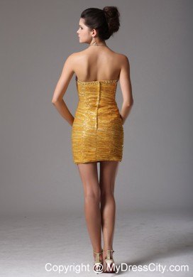 Mini Gold Strapless Ruched Club Wear With Beading and Sequins