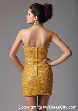 Mini Gold Strapless Ruched Club Wear With Beading and Sequins