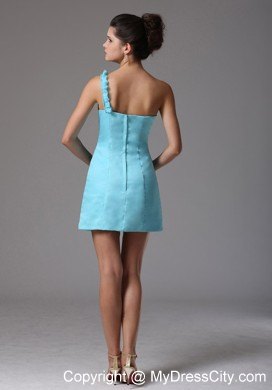 Short Asymmetrical Aqua Blue Club Wear with Hand-made Flower