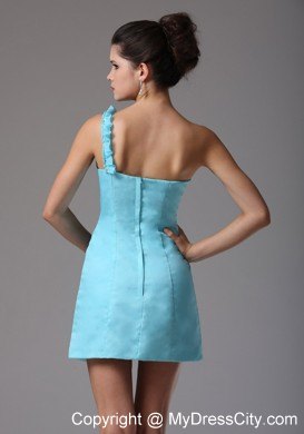 Short Asymmetrical Aqua Blue Club Wear with Hand-made Flower