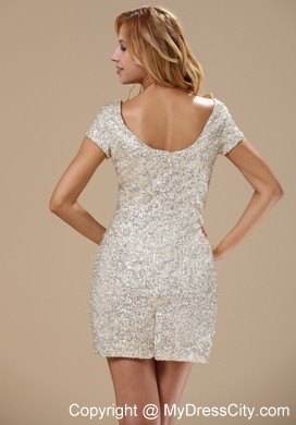 Mini White Nightclub Dress with Paillette and Short Sleeves