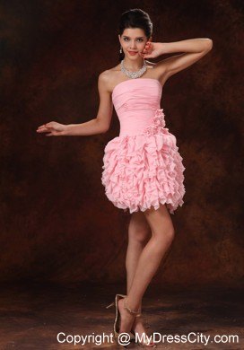 Pink Strapless Mini Clubwear with Ruffles and Hand Made Flowers