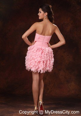 Pink Strapless Mini Clubwear with Ruffles and Hand Made Flowers