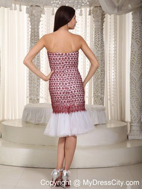 Red and White Flowery Mermaid Strapless Organza Clubwear