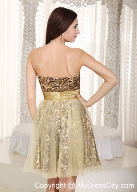 Knee-length Champagne and Leopard A-line Tulle Nightclub Dress